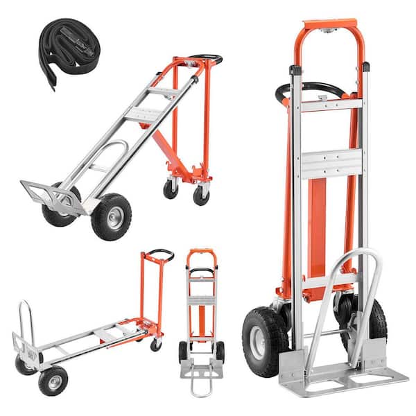 Convertible hand truck shown in its different configurations; one hand truck included